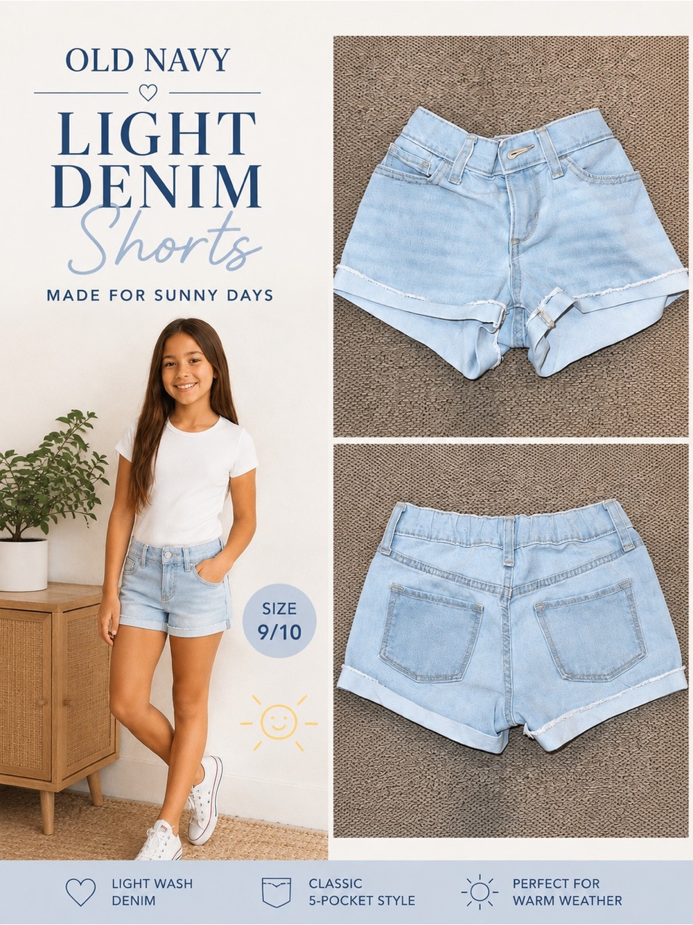 Old Navy Light Wash Denim Shorts - Girls